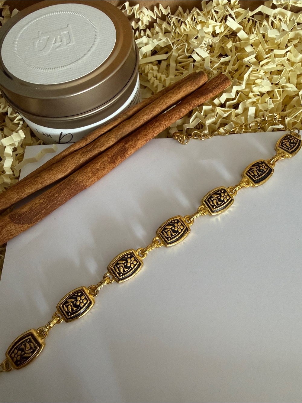 Vintage Spain Damascene Black Gold Enamel Bracelet